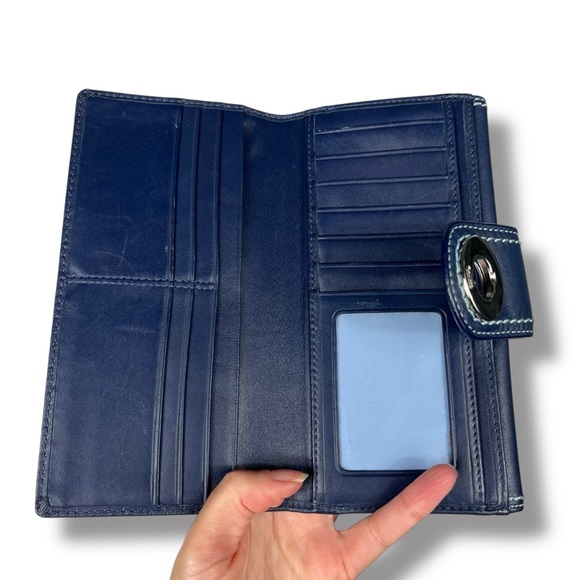 COACH Navy Blue Leather Turnlock Wallet Contrast Stitching Card Holder Classic - Picture 8 of 10